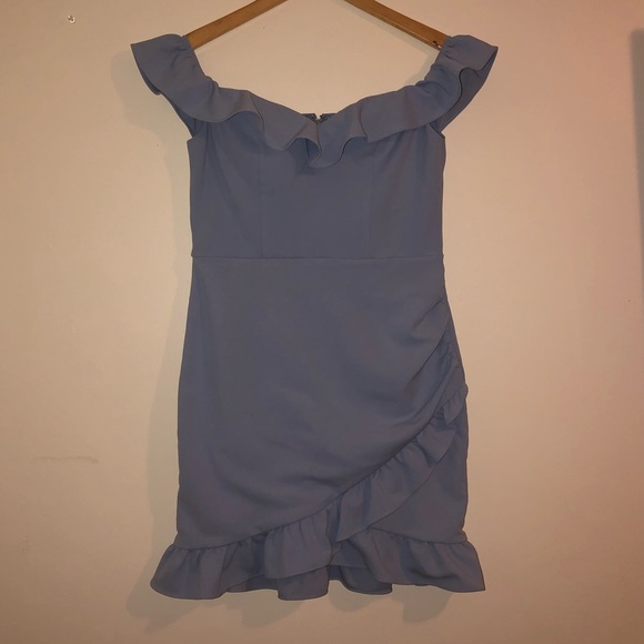 City Studio Baby Blue Off The Shoulder Ruffle Mini Cocktail Dress Size 9 - Picture 3 of 5